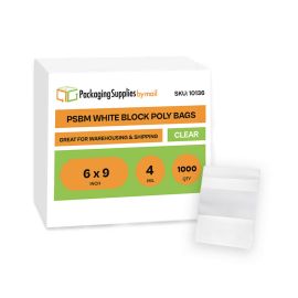 White Block Poly Bags 1000 Qty 6 x 9 Inch 4 Mil